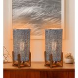 EFLIGHTDESIGN 2'li Ahşap Abajur Siyah Desenli Modern Şık Yatak Odası Salon Masa Lambası - Siyah - Naturel