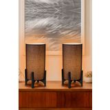 EFLIGHTDESIGN 2'li Ahşap Abajur Siyah Modern Şık Yatak Odası Salon Masa Lambası
