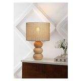 EFLIGHTDESIGN Ahşap Abajur Krem Hasır Desen Modern Şık Yatak Odası Salon Masa Lambası