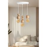 EFLIGHTDESIGN Ahşap Detaylı Modern Bohem Rustik Sarkıt Avize Beyaz Şık Ve Doğal Tasarım Salon Oturma Odası Lam