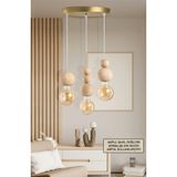 EFLIGHTDESIGN Ahşap Detaylı Modern Bohem Rustik Sarkıt Avize Eskitme Şık Ve Doğal Tasarım Salon Oturma Odası