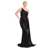 Eflin Tek Omuzlu Full Taşlı Balık Form Abiye Elbise, 40, 817342025Efl-5523, Siyah, Kadın