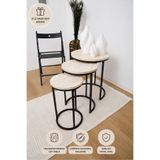 EFLORA DESIGN 3’lü Zigon SehpaSeti Yuvarlak Metal Ayaklı Traverten Desenli Modern Zigon Sehpa(VAZO SETİ HEDİYELİ)