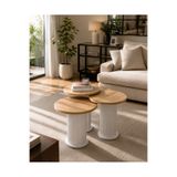EFLORA DESIGN Bohem 3’lü Zigon Sehpa Seti | Yuvarlak Ahşap Desenli,Modern Salon Sehpası