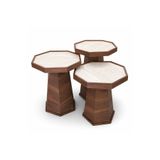 EFLORA DESIGN Modern Ceviz Traverten 3’lü Zigon Sehpa Seti – MDF, Dayanıklı, Dekoratif (3'lü vazo seti hediye)