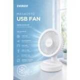 EFN-508 Beyaz Şarj Edilebilir 3 Kademeli USB Fan Vantilatör Sessiz Masaüstü Vantilatör Fan