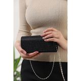 Efnanstore Siyah Simli Abiye Çanta Pörtföy Çanta Clutch Çanta