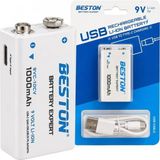 Efnaz Style Beston 9VC-10CV 9V 1000MAH Type-C Şarj Edilebilir Li-Ion Lityum Pil ve Şarj Kablosu