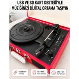 Efnaz Style Bluetooth Bağlantılı Portatif Pikap 33 45 78 Devir Dahili Hoparlör ve Şarj Edilebilir Pil
