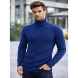 Efnaz Style Erkek Balıkcı Yaka Bağazlı Triko Kazak Pamuklu Kalın Fitilli Dokuma, Regular Fit Uzun Kollu Kışlık Model - Indigo - İndigo