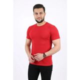 Efnaz Style Erkek Basic Tişört Bisiklet Yaka Kısa Kol Günlük Yazlık Slim Fit T-Shirt - Kırmızı - 2XL - Kırmızı