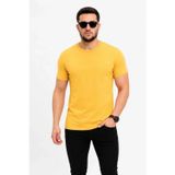 Efnaz Style Erkek Basic Tişört Bisiklet Yaka Kısa Kol Günlük Yazlık Slim Fit T-Shirt - Sarı - M - Sarı