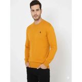 Efnaz Style Erkek Bisiklet Yaka Nakış Işlemeli Triko Kazak Yumuşak Dokulu Pamuklu Ince Dokuma, Uzun Kollu Rahat Regular Kalıp - Turuncu - XL