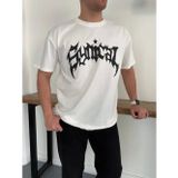 Efnaz Style Erkek Bisiklet Yaka Ön Baskılı Kısa Kollu Tişört Streetwear Günlük Basic Pamuklu T-shirt - Beyaz - 2XL - Beyaz