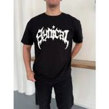 Efnaz Style Erkek Bisiklet Yaka Ön Baskılı Kısa Kollu Tişört Streetwear Günlük Basic Pamuklu T-shirt - Siyah - S - Siyah