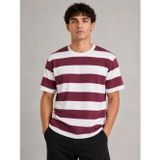 Efnaz Style Erkek Çizgili Oversize Tişört Bisiklet Yaka Kısa Kol Yazlık T-Shirt - Bordo - S - Bordo