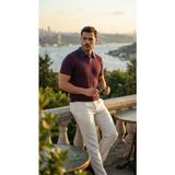 Efnaz Style Erkek Desenli Kısa Kollu Triko Tişört - %100 Pamuk Akrilik - Mürdüm - XL