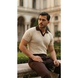 Efnaz Style Erkek Desenli Kısa Kollu Triko Tişört - %100 Pamuk Akrilik - Vizon
