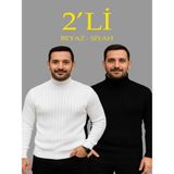 Efnaz Style Erkek Fitilli Triko Kazak 2li Set Beyaz Siyah Regular Balıkcı Yaka Tam Boğazlı Triko Seti Modeli Kazak - Beyaz - Siyah
