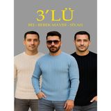 Efnaz Style Erkek Fitilli Triko Kazak 3’lü Set – Bej, Bebek Mavisi, Siyahkalın Dokuma Pamuklu Regular Fit Bisiklet Yaka Uzun Kollu Kışlık ve Baharlık Rahat Triko Kombini