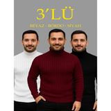 Efnaz Style Erkek Fitilli Triko Kazak 3lü Set Beyaz Bordo Siyah Regular Balıkcı Yaka Tam Boğazlı Triko Seti Modeli Kazak - Beyaz - Siyah - Bordo
