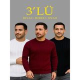 Efnaz Style Erkek Fitilli Triko Kazak 3lü Set Beyaz Bordo Siyah Regular Fit Bisiklet Yaka Triko Seti - Siyah - Beyaz - Bordo - M