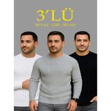 Efnaz Style Erkek Fitilli Triko Kazak 3’lü Set – Beyaz, Gri, Siyahkalın Dokuma Pamuklu Regular Fit Bisiklet Yaka Uzun Kollu Kışlık ve Baharlık Rahat Triko Kombini - Çok Renkli - 2XL
