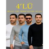 Efnaz Style Erkek Fitilli Triko Kazak 4’lü Set – Beyaz, Bebek Mavisi, Gri, Siyahkalın Dokuma Pamuklu Regular Fit Bisiklet Yaka Uzun Kollu Kışlık ve Baharlık Rahat Triko Kombini - 2XL