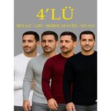 Efnaz Style Erkek Fitilli Triko Kazak 4’lü Set Beyaz Bordo Gri Siyah Regular Fit Bisiklet Yaka Kazak Triko Kombini - Bordo - Siyah - Beyaz