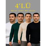 Efnaz Style Erkek Fitilli Triko Kazak 4’lü Set – Beyaz, Haki, Bej, Siyahkalın Dokuma Pamuklu Regular Fit Bisiklet Yaka Uzun Kollu Kışlık ve Baharlık Rahat Triko Kombini