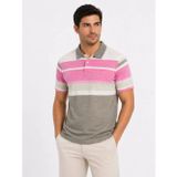 Efnaz Style Erkek Flamlı Penye Çizgili Polo Yaka Tişört Kısa Kol Yazlık T-Shirt - Gri - S - Gri