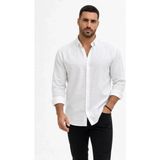 Efnaz Style Erkek Keten Kumaş Oversize Uzun Kollu Rahat Kalıp Gömlek - Beyaz