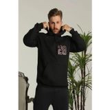 Efnaz Style Erkek Oversize Üç İplik Kapüşonlu Sweatshirt –Sırt Ve Ön Baskılı, Kanguru Cepli, Rahat Kalıp Maskot Desenli Model - Siyah - M - Siyah