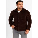 Efnaz Style Erkek Pelüş Polar Hırka Gömlek – Yakalı, Ilik Düğmeli, Göğüs Cepli, Yumuşak Dokulu Kışlık Regular Fit Rahat Günlük Model - Kahverengi