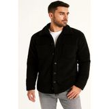 Efnaz Style Erkek Pelüş Polar Hırka Gömlek – Yakalı, Ilik Düğmeli, Göğüs Cepli, Yumuşak Dokulu Kışlık Regular Fit Rahat Günlük Model - Siyah - XL