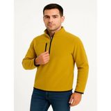 Efnaz Style Erkek Polar Kazak – Dik Yaka, Yarım Fermuarlı, Fermuarlı Göğüs Cepli, Siyah Biyeli, Kışlık Rahat Regular Fit Günlük Model - Sarı