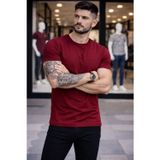 Efnaz Style Erkek T-Shirt Bisiklet Yaka Slim Fit Dar Kesim Likralı Tişört Günlük Basic Body - Bordo - S - Bordo