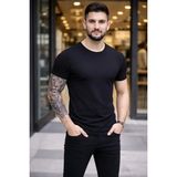 Efnaz Style Erkek T-Shirt Bisiklet Yaka Slim Fit Dar Kesim Likralı Tişört Günlük Basic Body - Siyah - XL