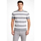 Efnaz Style Erkek T-shirt Çizgili Triko Dokuma Bisiklet Yaka Tişört - Gri - L - Gri