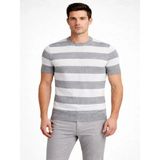 Efnaz Style Erkek T-Shirt Çizgili Triko Dokuma Bisiklet Yaka Tişört - Gri - XL