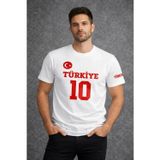 Efnaz Style Erkek TÜRKİYE Ay Yıldız Baskılı 10 Numara Forma Tişört Taraftar T-Shirt - Beyaz - M - Beyaz
