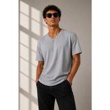 Efnaz Style Erkek V Yaka Basic Tişört Kısa Kol Yazlık Regular Fit T-Shirt - Gri - 2XL