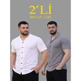Efnaz Style Erkek Waffle Dokuma Açık Yakalı Düğmeli Regular Kalıp 2’li Gömlek Seti - Beyaz - Gri - Çok Renkli - XL