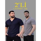 Efnaz Style Erkek Waffle Dokuma Açık Yakalı Düğmeli Regular Kalıp 2’li Gömlek Seti - Lacivert - Gri - Çok Renkli - XS