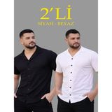 Efnaz Style Erkek Waffle Dokuma Açık Yakalı Düğmeli Regular Kalıp 2’li Gömlek Seti - Siyah - Beyaz - Çok Renkli