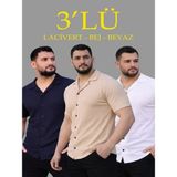 Efnaz Style Erkek Waffle Dokuma Açık Yakalı Düğmeli Regular Kalıp 3’lü Gömlek Seti - Bej, Beyaz, Lacivert - Çok Renkli