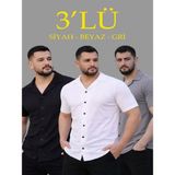 Efnaz Style Erkek Waffle Dokuma Açık Yakalı Düğmeli Regular Kalıp 3’lü Gömlek Seti - Siyah, Beyaz, Gri - Çok Renkli - XS