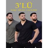 Efnaz Style Erkek Waffle Dokuma Açık Yakalı Düğmeli Regular Kalıp 3’lü Gömlek Seti - Siyah, Haki, Lacivert - Çok Renkli - 2XL
