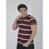 Efnaz Style Erkek Yakalı Slim Fit Dokuma Çizgili T-Shirt - Bordo