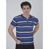 Efnaz Style Erkek Yakalı Slim Fit Dokuma Çizgili T-Shirt - Mavi